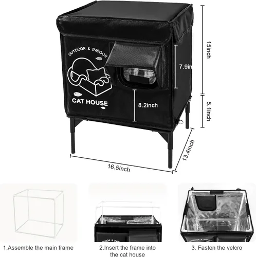 Miniatura 6 de Casa para gatos al aire libre, refugio elevado indestructible para gatos resistente a la intemperie con puerta de escape, exterior impermeable