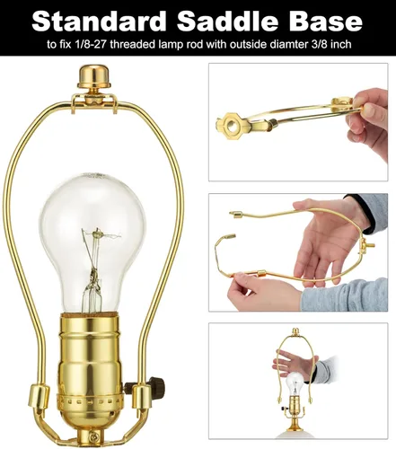 Miniatura 4 de Juego de 2 soportes desmontables para arpa de lámpara de 7 pulgadas para lámparas de mesa y de pie, soporte resistente para pantalla de lámpara