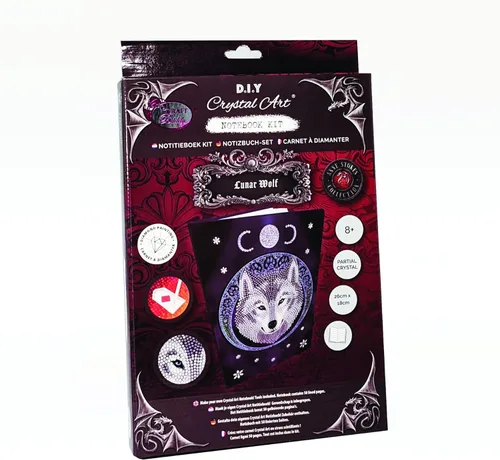 Miniatura 6 de Crystal Art Cuaderno de pintura de diamantes, lobo lunar, crea una cubierta brillante con cristales, para edades de 8 años en adelante