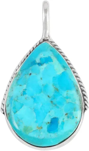 Miniatura 5 de Collar con colgante de turquesa de plata de ley 925, turquesa auténtica (con cadena de 20 pulgadas), Metal Gema, comprimida-turquesa