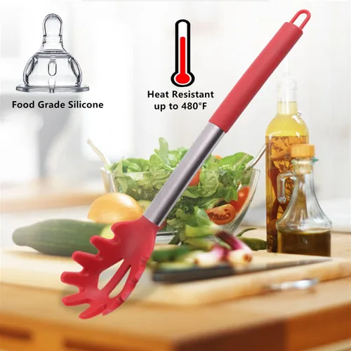 Miniatura 4 de Tenedor de silicona para pasta, cuchara de espagueti, para cocina, resistente al calor, cuchara de pasta de grado alimenticio con mango de acero