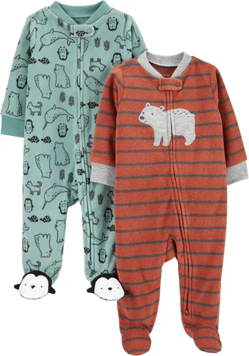 Simple Joys by Carter's Paquete de 2 pijamas de forro polar con pies para bebés varones, para dormir y jugar, pijamas para bebés y niños pequeños
