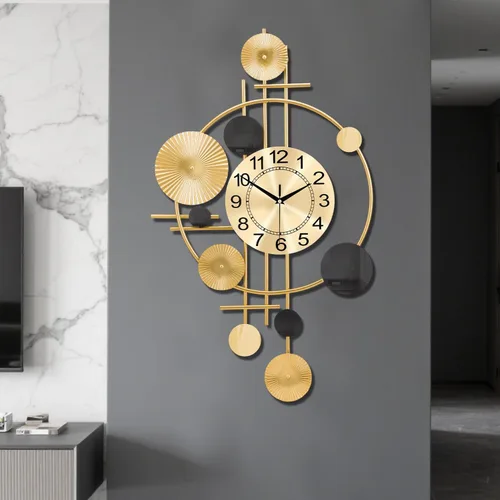 Miniatura 9 de Reloj de pared grande para sala de estar, silencioso, sin tictac, funciona con pilas, reloj de pared redondo y moderno de gran tamaño para dorado