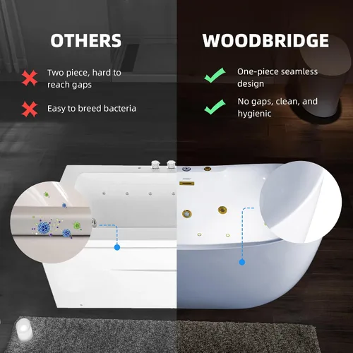 Miniatura 20 de WOODBRIDGE Bañera combinada de hidromasaje y baño de aire calentado de remojo de 72" x 35-3/8" con soplador de aire de velocidad ajustable y panel