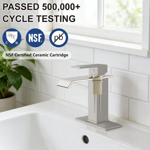Miniatura 5 de Midanya Grifos de baño en cascada, grifo de lavabo de baño de una sola manija de 1 agujero, moderno grifo de lavabo de tocador de RV con drenaje