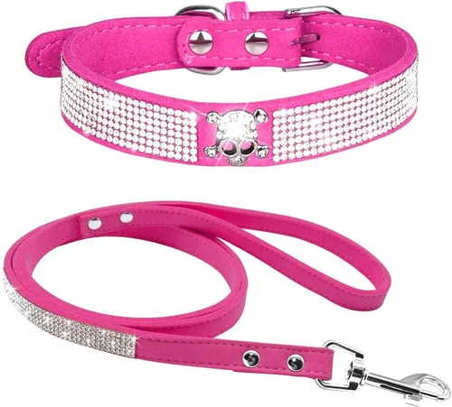 Miniatura 17 de Conjunto de Collar y Correa para Mascotas, Bonito y Deslumbrante de Ante Suave con Diamantes de Imitación de Cristal, Collar y Correa para Gatos