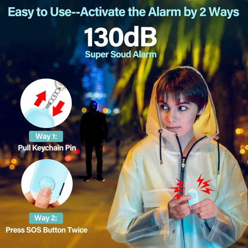 Miniatura 2 de Hion Alarma de seguridad personal para mujeres, recargable de 130 dB, llavero de alarma de autodefensa con linterna LED, seguridad sonora segura