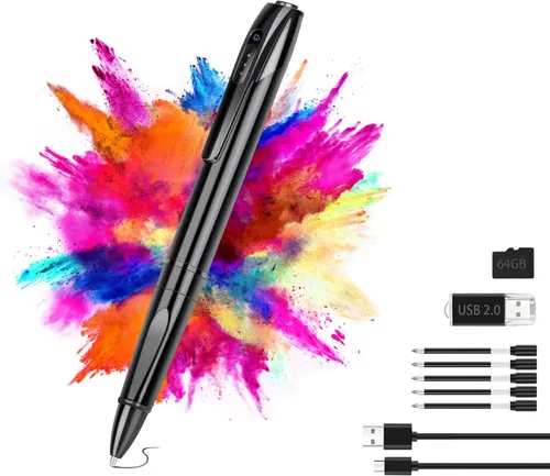 Bolígrafo de cámara multifunción, mini cámara HD 1080P con tarjeta de 64 GB, batería de larga duración, transferencia de datos USB, incluye 5