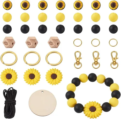 Miniatura 33 de FASHEWELRY 36 cuentas de silicona redondas del alfabeto A-Z, cuentas focales de goma de vaca para pulseras, collares, llaveros, fabricación de joyas