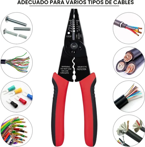 Miniatura 4 de WGGE WG-015 Pelacables profesional de 8 pulgadas/herramienta de prensado, cortador de cable/engarzadora, cableado y herramienta manual multifunción