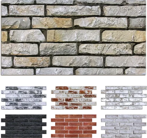 Miniatura 18 de Commomy 10 paneles de pared de piedra 3D para despegar y pegar, panel de pared de piedra sintética de 11.8 x 11.8 pulgadas, papel tapiz de ladrillo