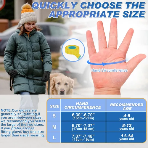 Miniatura 6 de Sukeen Guantes cálidos de invierno para niños y niñas, resistentes al viento, guantes de poliuretano para clima frío de 4 a 14 años, guantes