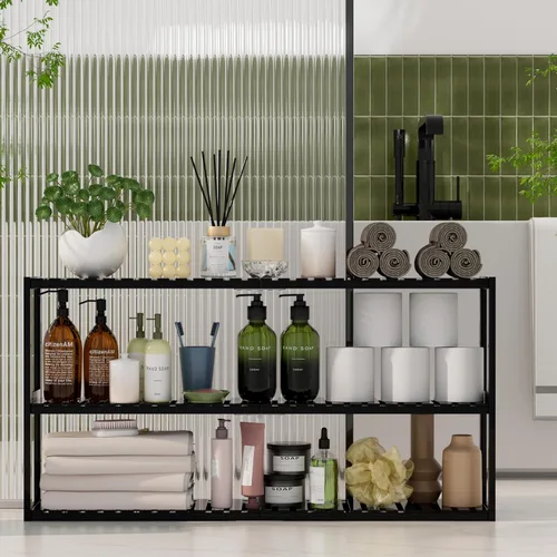 Miniatura 7 de Organizador de baño extralargo, estantes de almacenamiento 100% de bambú, altura ajustable sobre el inodoro, estante flotante para pared y ducha, se