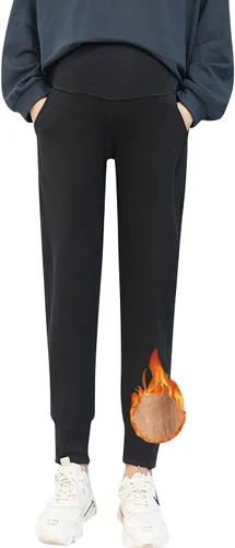 Otoño Invierno Sobre Bump Maternity Fleece Sherpa Lined Pantalones deportivos para mujeres embarazadas