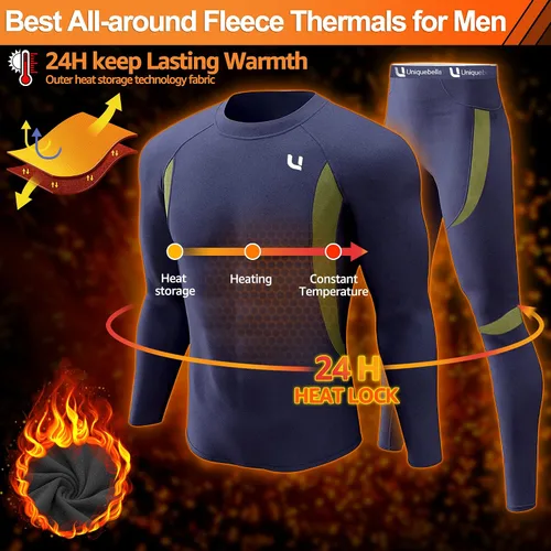 Miniatura 2 de UNIQUEBELLA Men's Thermal Underwear Sets Top & Long Johns Fleece Sweat Quick Drying Thermo Base Layer