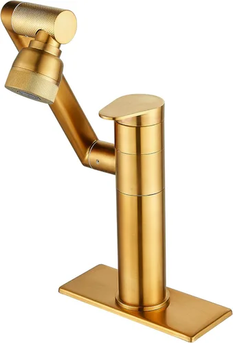 Miniatura 10 de Pistola de grifo de baño giratoria de 1080 grados, grifo de lavabo gris, 1 mango, rociador de ángulo grande, extensor de boquilla de aireador Gris