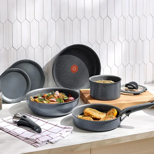 Miniatura 7 de T-fal Ingenio Essentials - Juego de utensilios de cocina con mango desmontable/extraíble de 11 piezas, granito titanio antiadherente, apto para Gris