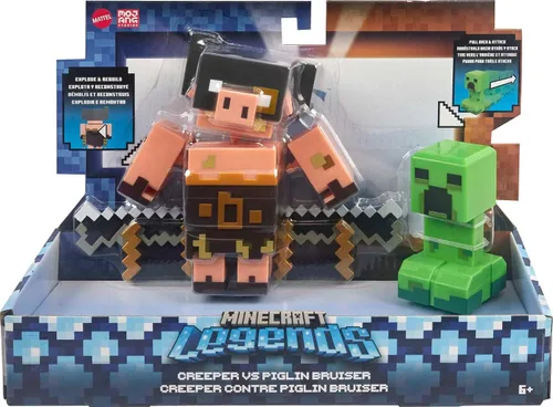 Miniatura 6 de Mattel Minecraft Legends - Figura de acción de 2 unidades, juego de Creeper vs Piglin Bruiser, juguetes coleccionables Attack & React, escala