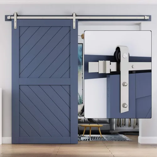Miniatura 11 de EaseLife Kit de Rieles de Hardware de 5 Pies para Puerta Corredera de Granero de Níquel Cepillado, Polea J Básica, Trabajo Pesado, Se Desliza Suave