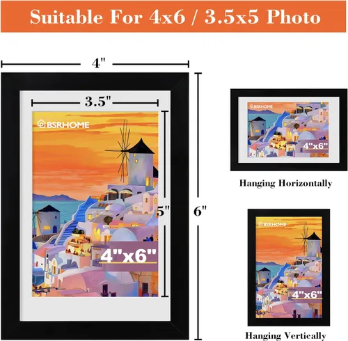 Miniatura 3 de Juego de 2 portarretratos de 4 x 6, para fotos de 3.5 x 5 pulgadas con paspartú o de 4 x 6 pulgadas sin paspartú para mesa y montaje en pared