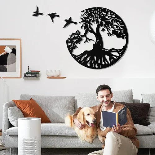 Miniatura 7 de LZAOA Arte de pared de metal con 3 pájaros, 4 piezas de arte decorativo de pared de metal negro con 3 pájaros para sala de estar, baño, cocina