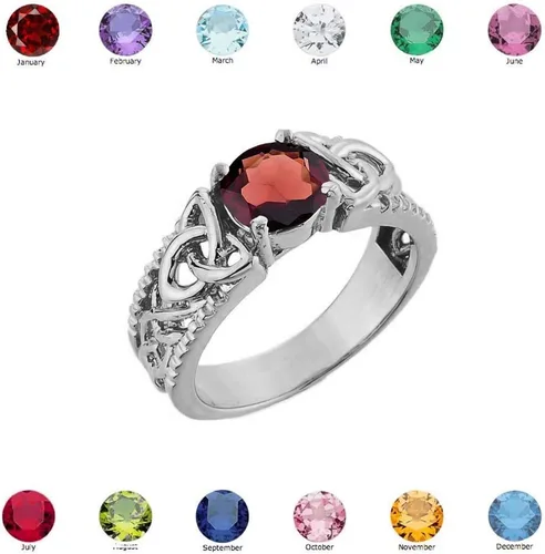 Miniatura 2 de Anillo solitario de plata de ley fina con circonita cúbica y nudo celta personalizado, Plata, Zirconia cúbica