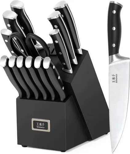 Miniatura 9 de WANGMAZI Juego de cuchillos de chef Premium de alta calidad, mango ergonómico de remache de acero inoxidable de alto carbono, juego de cuchillos