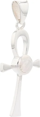 Miniatura 2 de Colgante de plata de ley Ankh con cruz egipcia con piedra lunar, Plata esterlina, Adularia