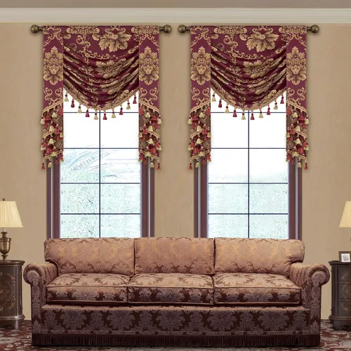 Miniatura 15 de Loom and Mill Cenefas de Cascada de Lujo para Ventanas, Elegante Cenefa de Cortinas Gruesas de Jacquard con Borlas para Sala de Estar, Dormitorio