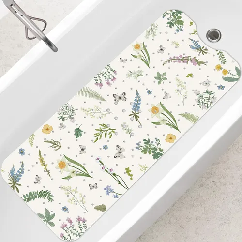 Miniatura 9 de SHUCHING - Alfombra de baño antideslizante azul para bañera de 40 x 16 pulgadas, estilo bohemio Tapete de bañera para ancianos sin moho, tapete