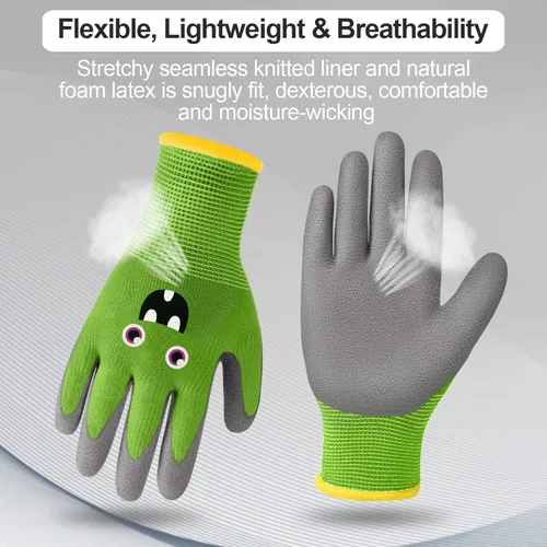 Miniatura 4 de 6 pares de guantes de jardinería para niños, guantes de trabajo para niños, guantes de jardín con revestimiento de goma para niños pequeños