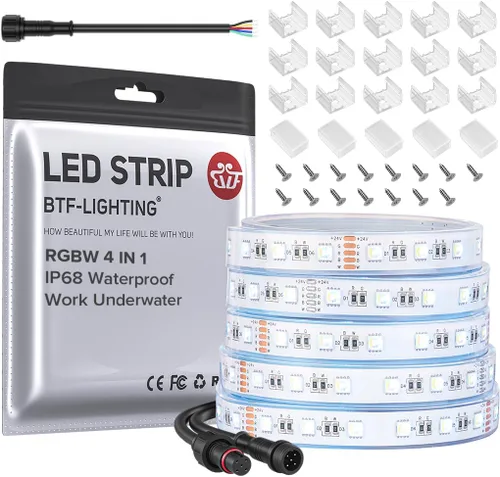 Miniatura 21 de BTF-LIGHTING Tira de luz LED IP68 impermeable para exterior RGBW 5050SMD RGB+Blanco cálido (3000K-3500K) 4 colores en 1 CC12V 16.4 pies 5m 60LED/m