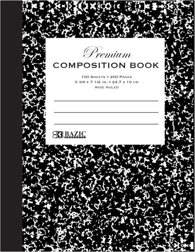 BAZIC Products Libro de composición con rayas anchas de 100 hojas, cuaderno de mármol negro de alta calidad, cuaderno de escritura con forro para