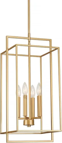 Miniatura 10 de Lámpara colgante dorada silenciada con jaula geométrica de metal, mini lámpara industrial de 1 luz para isla de cocina, cafetería, comedor Dorado