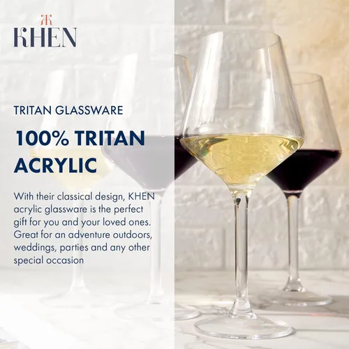Miniatura 2 de Copas de vino de plástico irrompible de estilo europeo, juego de 4 vasos de vino de acrílico Tritan, irrompible, color transparente, irrompible, sin
