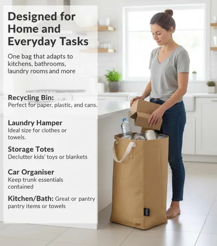 Miniatura 2 de Deeablo New York Bolsa de papel reutilizable sostenible, altamente versátil, lavable para reciclaje, cesta de reciclaje multiusos, bolsa de Marrón
