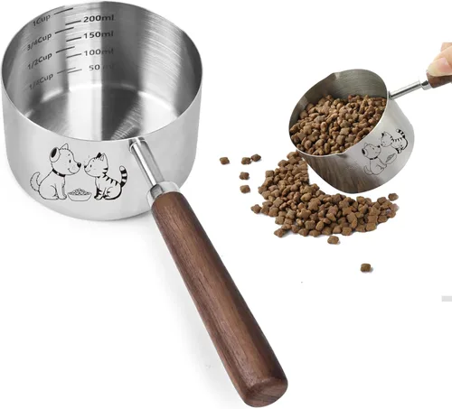OHOLA - 1 taza de comida para perros y gatos, taza medidora de alimentos para perros de acero inoxidable, medidas de escala de precisión (patrón