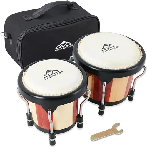 EastRock Bongo - Juego de tambor de 4 y 5 pulgadas para adultos, principiantes, profesionales, instrumentos de percusión de madera y metal con llave