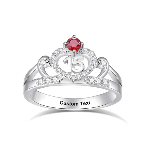 Piedras de nacimiento joyería para hija, regalos de plata, anillos de quinceañera, anillos de quinceañera, anillo de corazón abierto, circonita
