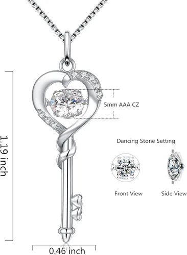 Miniatura 3 de MABELLA Collar con colgante de llave a corazón de plata de ley chapada en oro blanco de 18 quilates, regalo para el día de San Valentín para mujer
