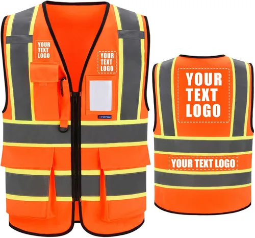 Miniatura 8 de AYKRM Chaleco de Seguridad de Construcción Personalizado con Logotipo Impreso de Alta Visibilidad Reflectante de 2 Tonos