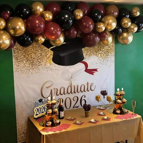 Miniatura 4 de Kit de arco de globos color borgoña, guirnalda de globos color granate negro y dorado con globos de papel de aluminio de estrella para graduación