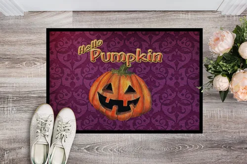 Miniatura 2 de Caroline's Treasures SB3017JMAT - Felpudo de Halloween con texto en inglés "Hello Pumpkin", tapete de 24 x 36 pulgadas para puerta delantera