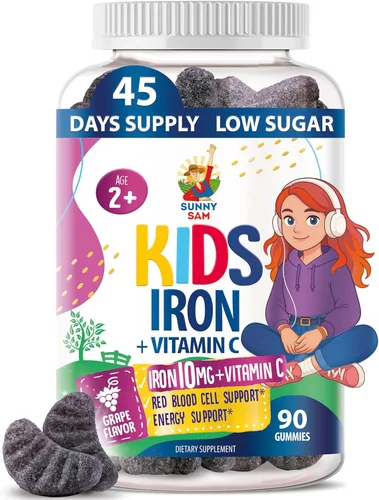 Miniatura 9 de SUNNY SAM Gomitas de hierro para niños y adolescentes - 10 mg de vitaminas de hierro con vitamina C - Suplemento masticable de gomitas con bajo