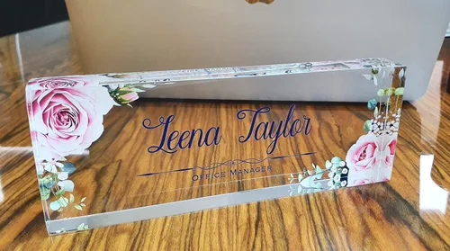 Miniatura 3 de Placa de nombre para escritorio de oficina, placa de escritorio personalizada, placa de oficina, flor, oficina, accesorios de escritorio, placa