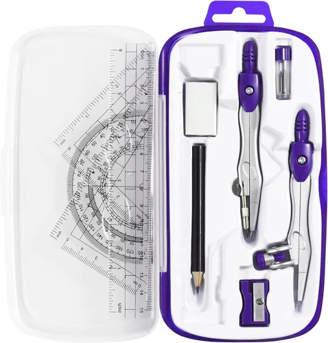 Miniatura 12 de Unjoo Juego de 10 piezas de geometría matemática con caja de almacenamiento inastillable, incluye reglas, transportador, brújula, borrador