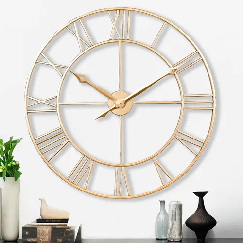 Miniatura 9 de CLXEAST Reloj de Pared de 30 Pulgadas, Gran Reloj de Pared Dorado Champán con Números Romanos de Metal, Relojes de Pared Modernos para Decoración