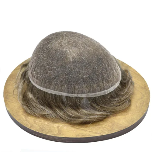 Miniatura 190 de Toupee para hombres nudos blanqueados hombres toupee hairpieces europeo virgen sistema de reemplazo de cabello humano suave encaje francés hombres