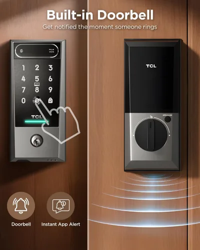 Miniatura 6 de TCL Smart Lock D2 Pro, cerrojo de entrada sin llave de Palm Vein, cerradura de puerta con teclado Wi-Fi, timbre integrado, batería de 8 meses, Gris