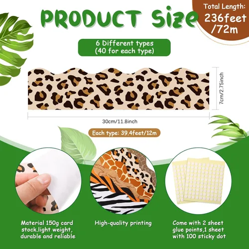 Miniatura 2 de Containlol Bordes festoneados con estampado de animales de 236 pies, diseño de safari en la selva, para el aula, para la escuela, pizarra, póster